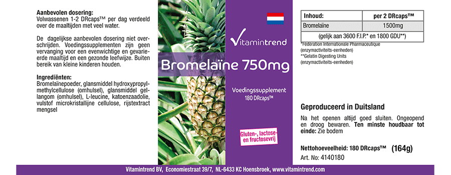 Bromelain 750mg - vegan - 180 Capsules - bulk pack