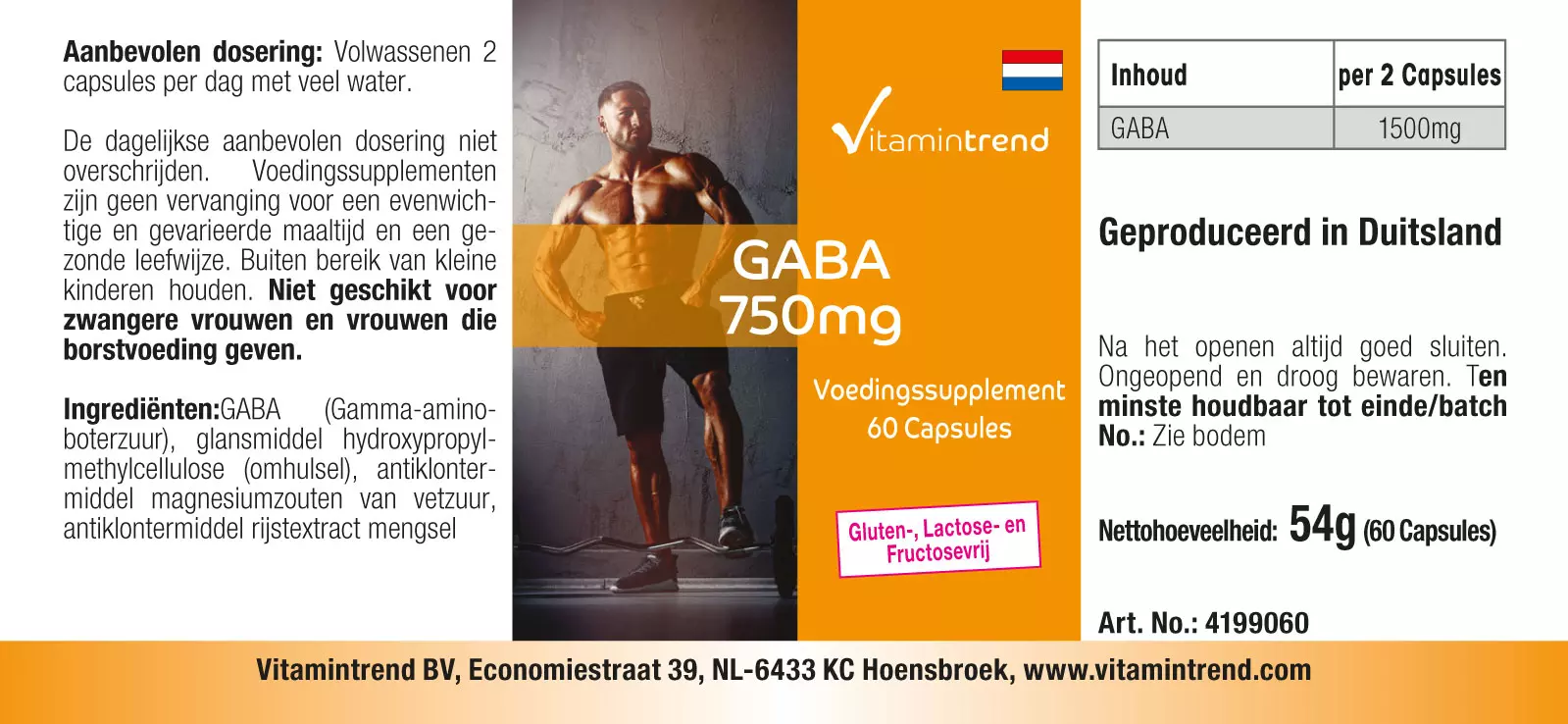 GABA 750mg - 60 Kapseln - hochdosiert - vegan