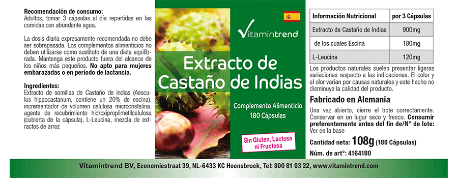 Extrait de marron d'Inde 300mg - végétalien - 180 gélules
