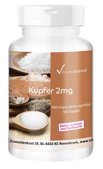 Kupfer 2mg - vegan - 180 Kapseln - Großpackung