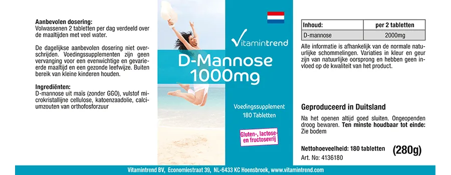 D-Mannose 1000mg - vegan - 180 Tabletten - Großpackung