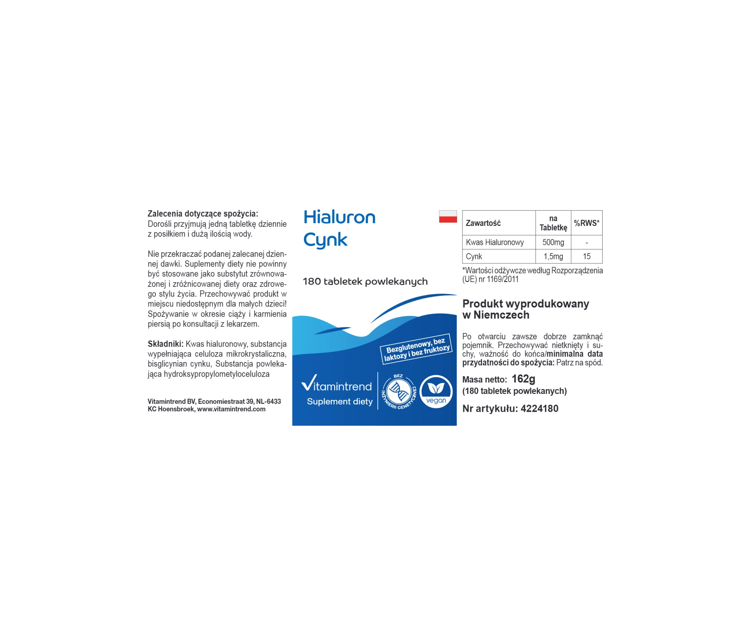 Acido ialuronico Zinco - 180 compresse rivestite con film | Vitamintrend