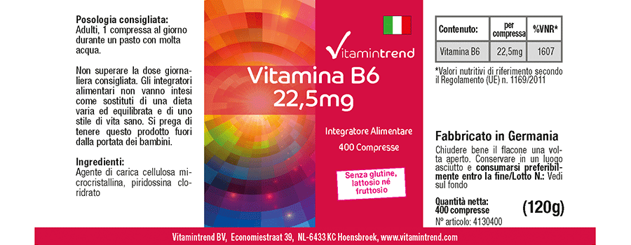 Vitamine B6 22,5mg - vegan -  Boite de 400 comprimés