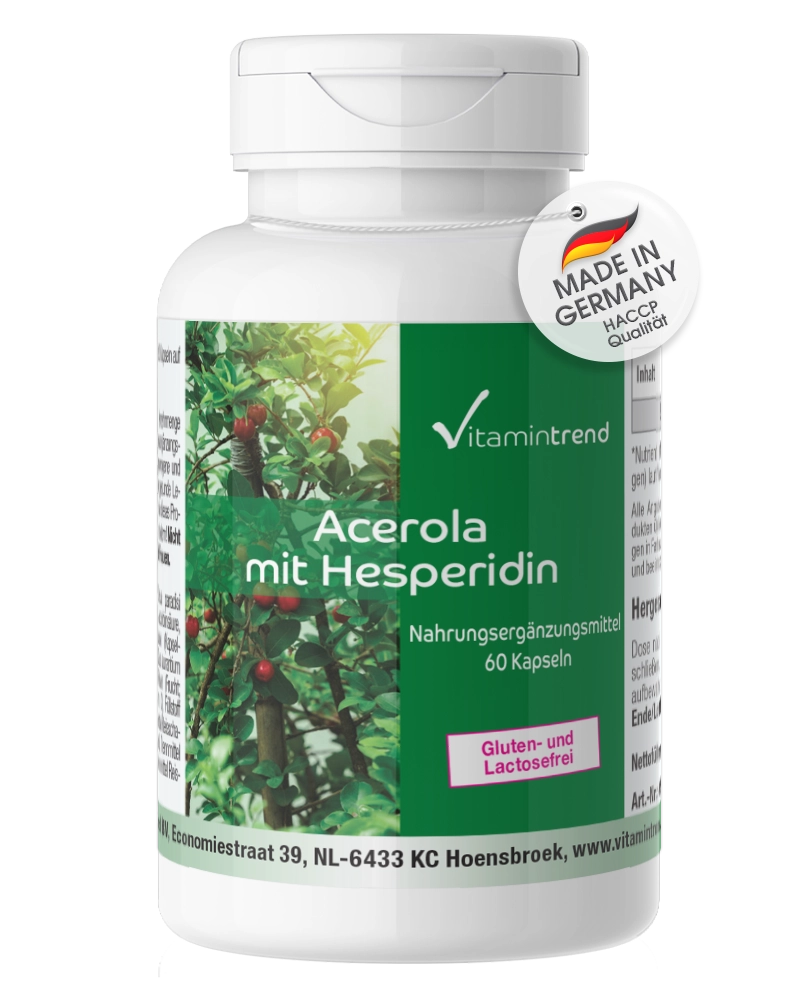 Acerola mit Hesperidin - 60 Kapseln - mit Grapefruitkern-Extrakt, Vitamin C uvm. - vegan | Vitamintrend Acerola mit Hesperidin - 60 Kapseln - mit Grapefruitkern-Extrakt, Vitamin C uvm. - vegan | Vitamintrend