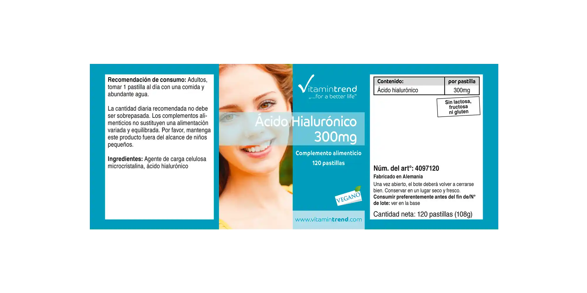 Hyaluronic acid 300mg - vegan - 120 tablets - high dose