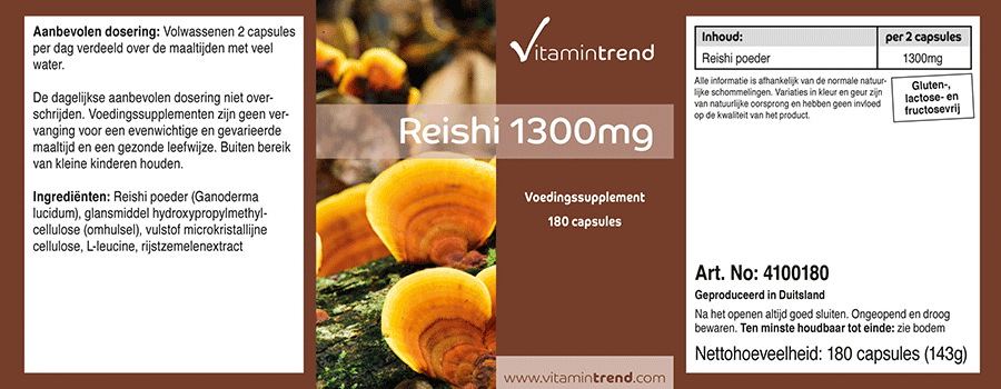 Reishi 1300mg por 2 cápsulas - 180 cápsulas - Tratamiento para 3 meses