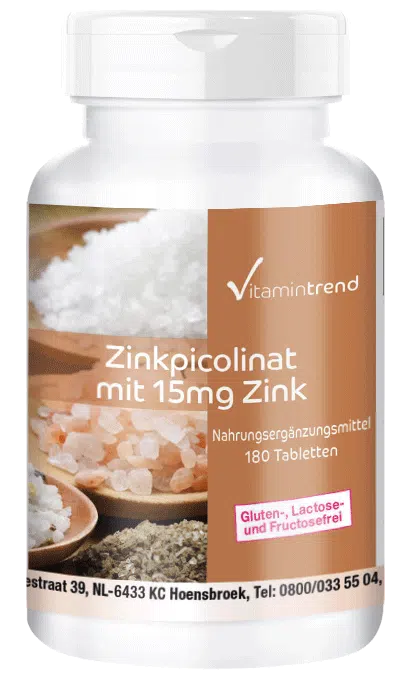 Zink 15mg als Zinkpicolinat 180 Tabletten Großpackung für  1/2  Jahr, organisch