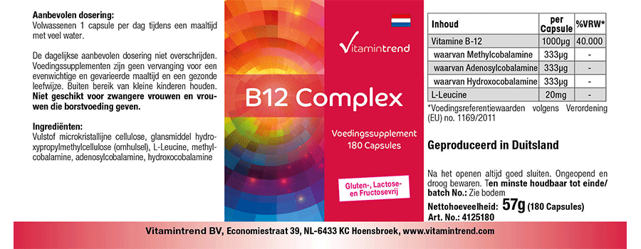 Vitamin B12 Komplex - 180 Kapseln - vegan - Großpackung