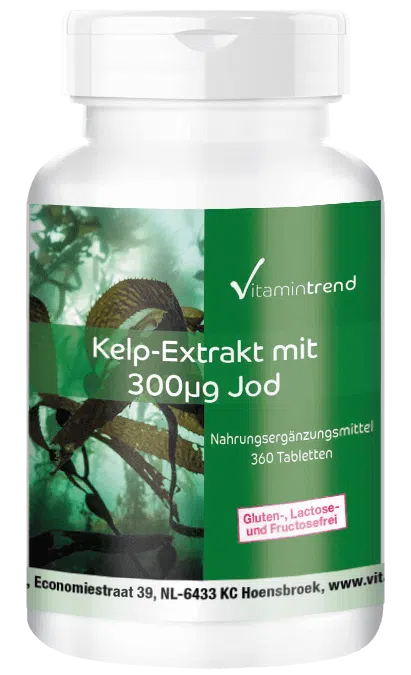Kelp extract met 300µg jodium 360 veganistische tabletten, hoog gedoseerd, grootverpakking voor 1 jaar