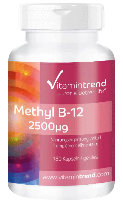 Methyl B12 2500µg 180 Kapseln, vegi, Großpackung für 1/2 Jahr Methylcobalamin