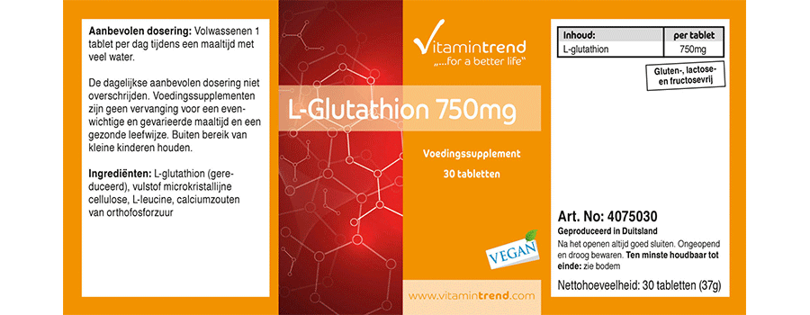 L-Glutathione 750mg - vegan, 30 tablets, highly dosed, biologically active (reduced) form