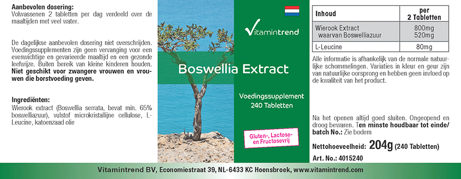 Boswellia Extrakt 400mg 240 Tabletten für 4 Monate Boswellia Serrata Weihrauch