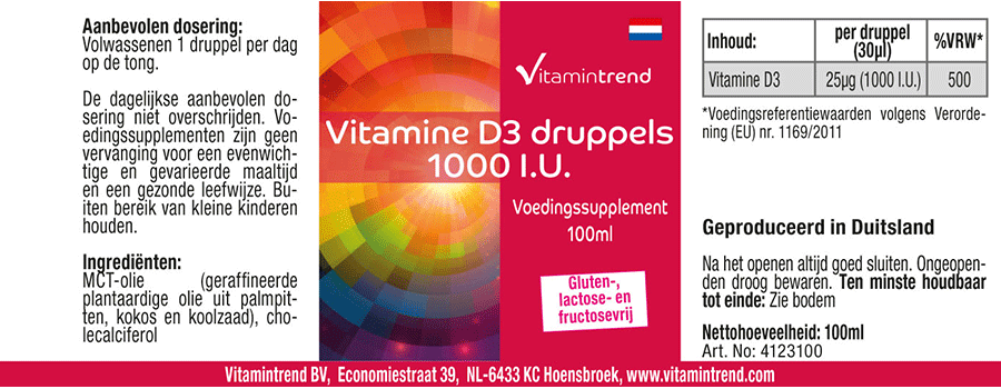 Vitamin D3 Tropfen 1000 I.E. - 100ml - Vorteilsflasche