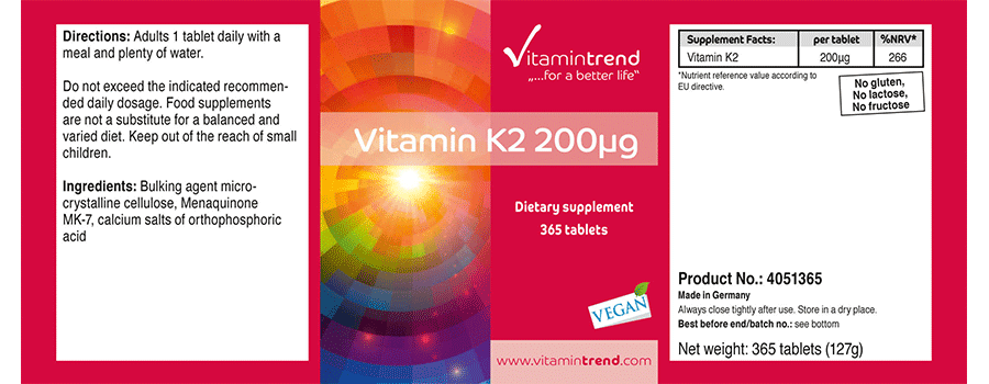 Vitamine K2 200µg - 365 Comprimés Végan