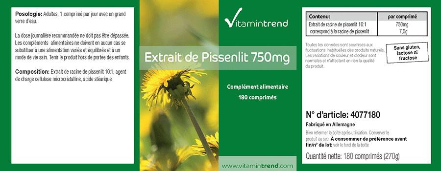 Löwenzahn-Extrakt 750mg - 180 Tabletten, 10-fach konzentriert, vegan