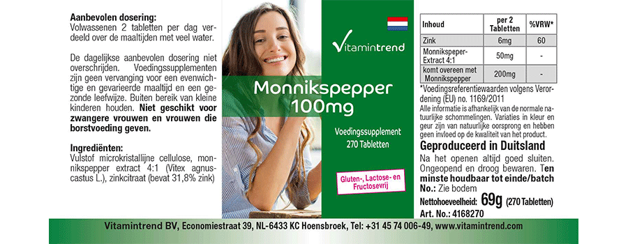 Mönchspfeffer 100mg - mit Zink - Großpackung - 270 Tabletten