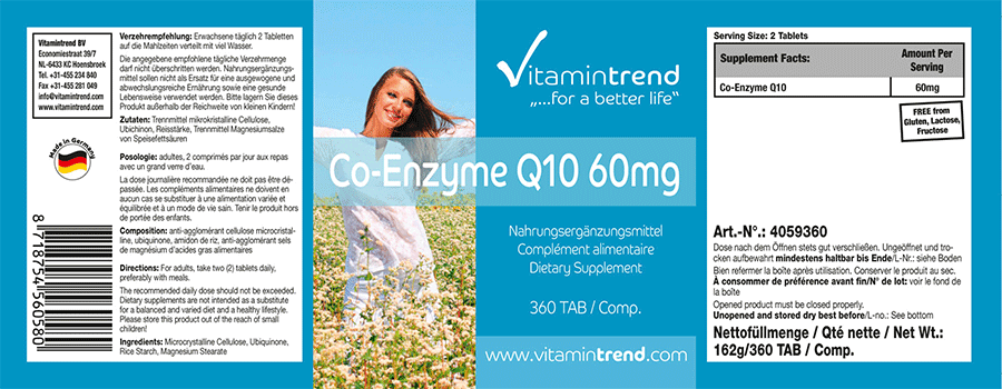 Coenzyme Q10 60mg dose journalière, 360 comprimés flacon avantageux pour 6 mois, végétalien