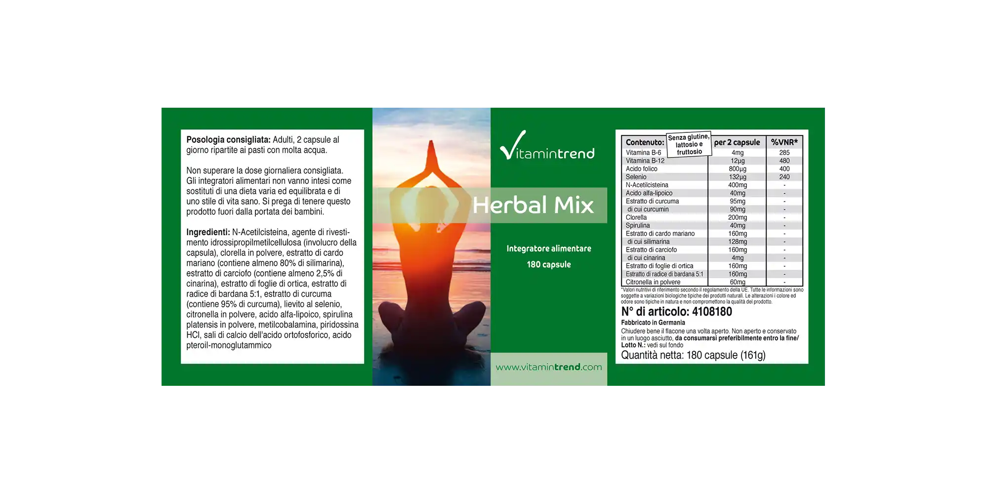 Herbal Mix - 180 cápsulas - extractos de plantas, B6, B12 y ácido fólico
