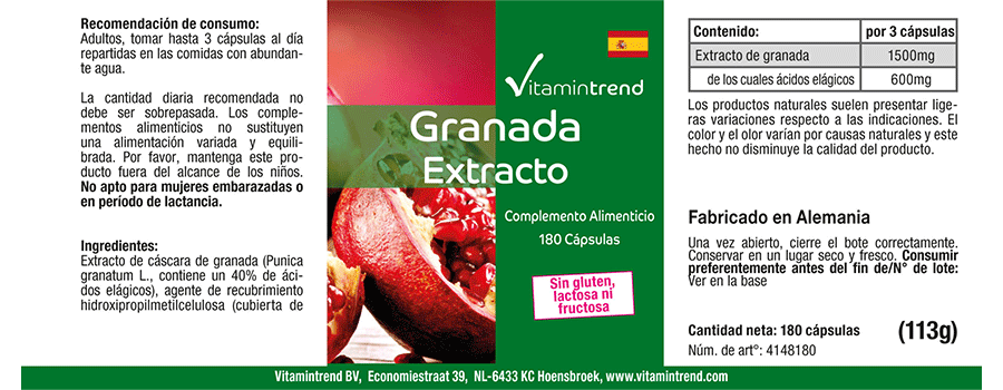 Granatapfel Extrakt 500mg - vegan - 180 Kapseln