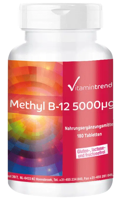 Methyl B-12 5000µg - Methylcobalamin - 180 Tabletten hochdosiert - Großpackung für 1/2 Jahr