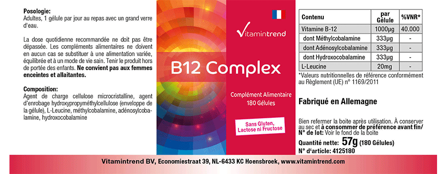 Vitamin B12 Komplex - 180 Kapseln - vegan - Großpackung