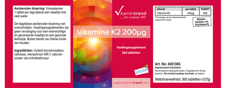 Vitamin K2 200µg -  365 Tabletten - vegan - natürliches Menaquinon MK-7 - Jahresversorgung