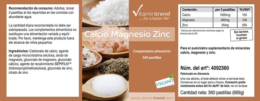 Calcium Magnesium Zink - 360 Tabletten, vegan, Großpackung für 120 Tage