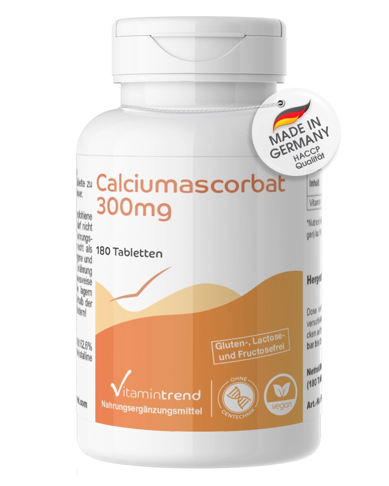 Calciumascorbat 300mg - davon 240mg gepuffertes Vitamin C - 180 Tabletten - Großpackung für 1/2 Jahr - vegan | Vitamintrend Calciumascorbat 300mg - davon 240mg gepuffertes Vitamin C - 180 Tabletten - Großpackung für 1/2 Jahr - vegan | Vitamintrend