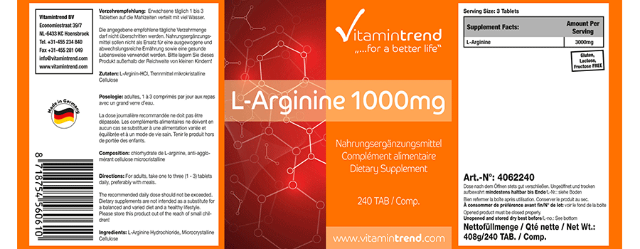 L-Arginin 1000mg 240 Tabletten, Aminosäure
