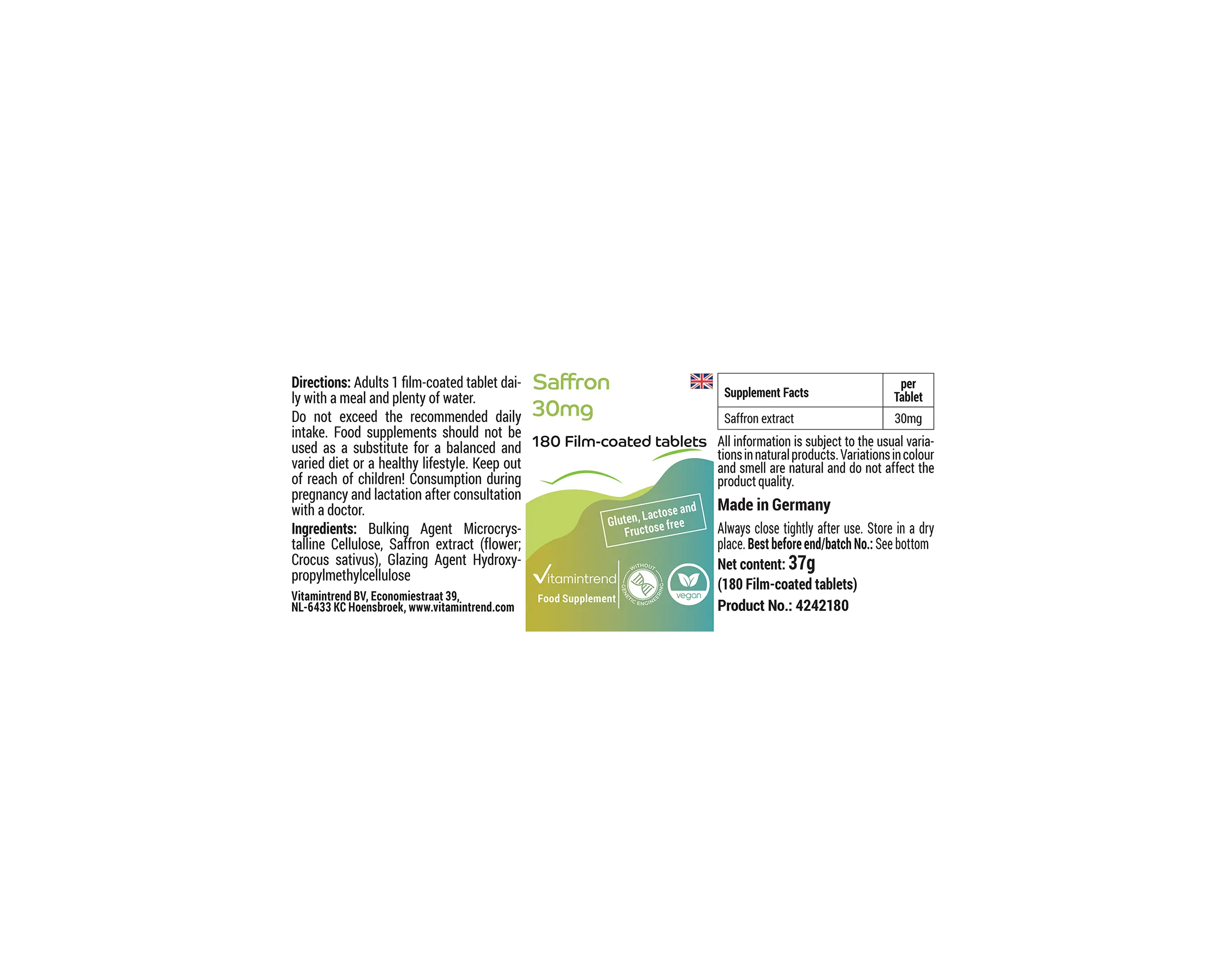 Safran 30mg - 180 Filmtabletten | Vitamintrend