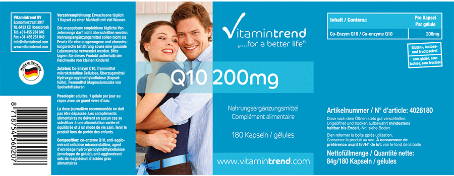 Co-enzima Q10 200mg 180 capsule, vegan, alto dosaggio, confezione grande per 6 mesi