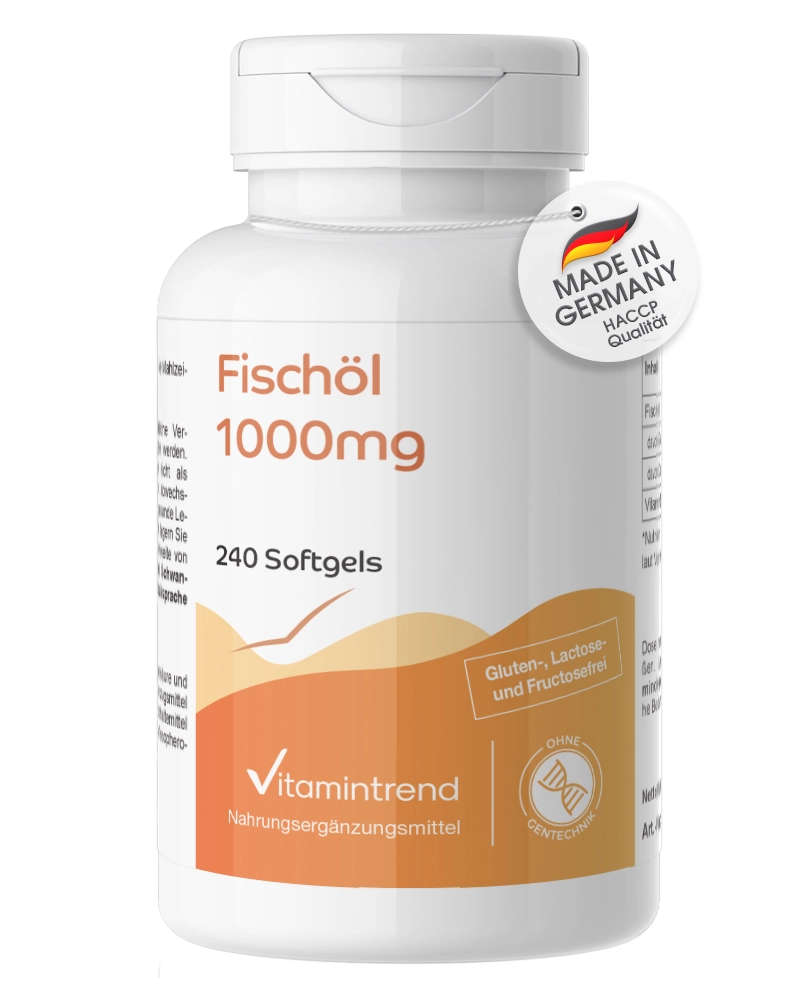 Fischöl 1000mg - mit Vitamin E - 240 Softgels - hochdosiert | Vitamintrend Fischöl 1000mg - mit Vitamin E - 240 Softgels - hochdosiert | Vitamintrend