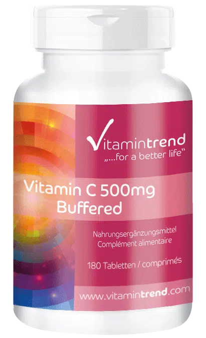Vitamin C 500mg gepuffert 180 Tabletten Calciumascorbat, Großpackung für 1/2 Jahr