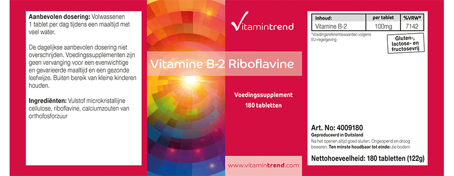 Vitamina B2 Riboflavina 100mg 180 Compresse, vegan, confezione sfusa per 1/2 anno