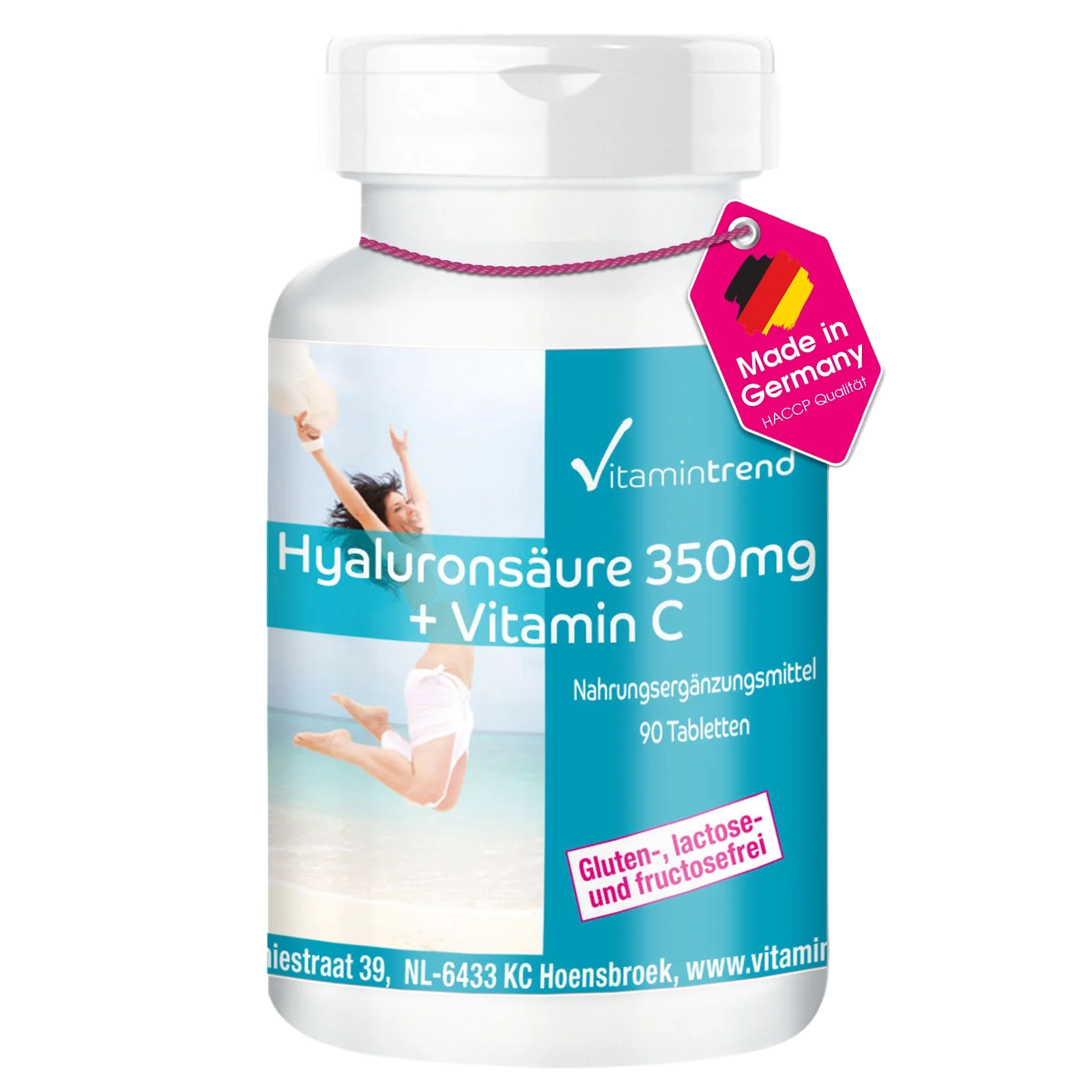 Acide hyaluronique 350mg + Vitamine C - Vegan - 90 Comprimés