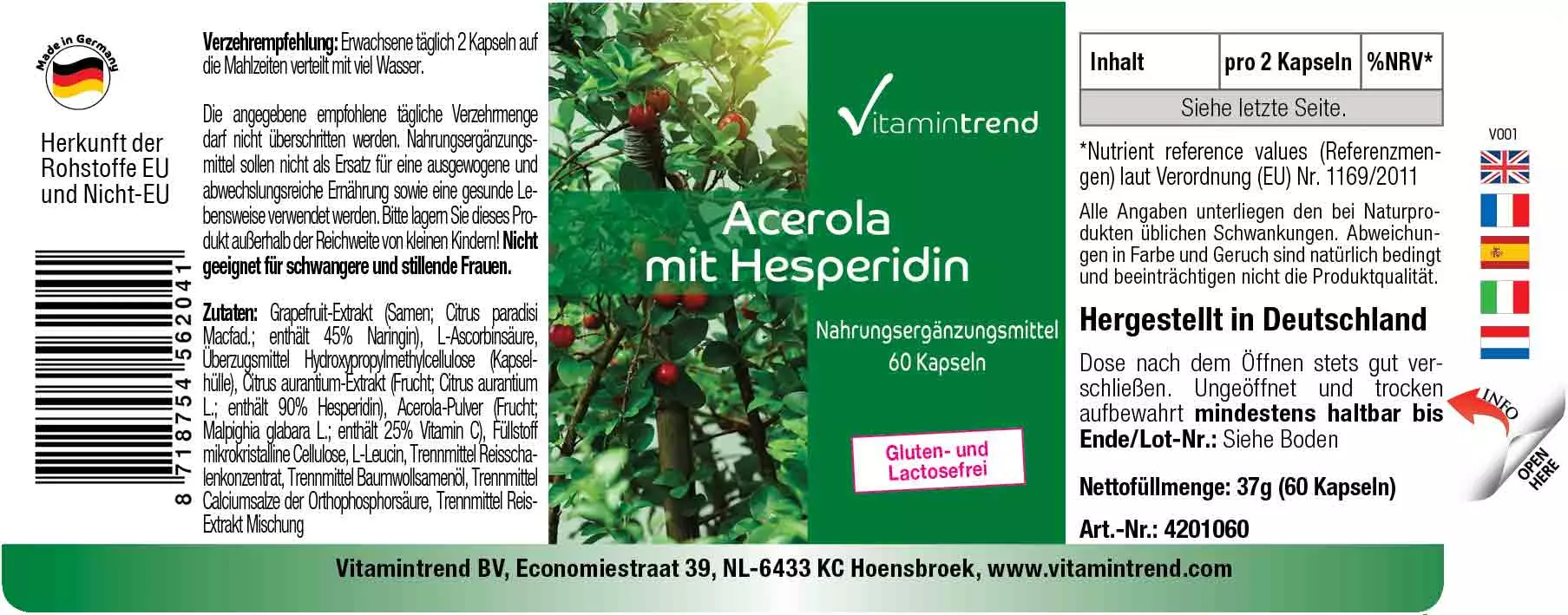 Acerola mit Hesperidin - 60 Kapseln mit Grapefruitkern-Extrakt