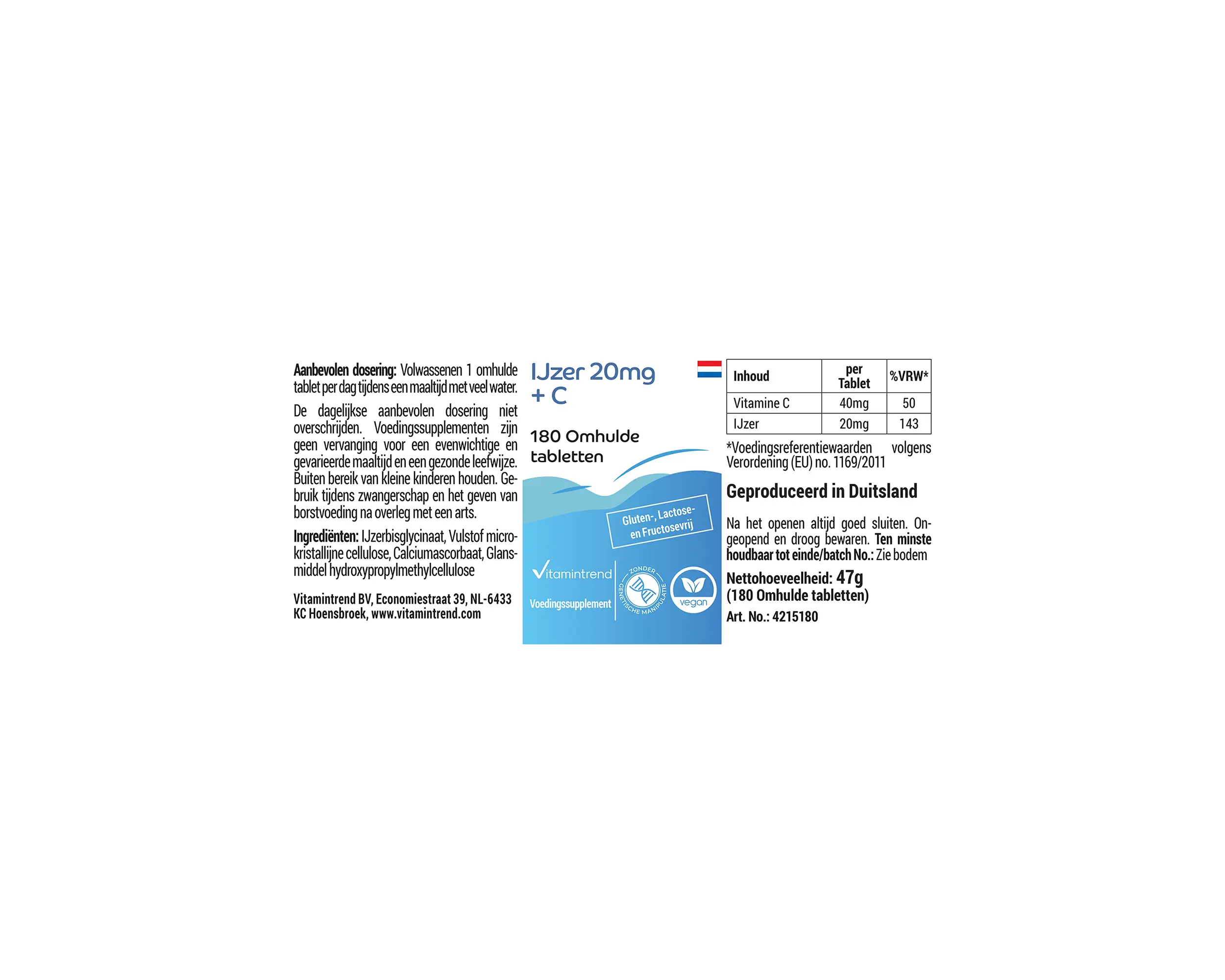 Eisen 20mg + C - 180 Filmtabletten | Vitamintrend