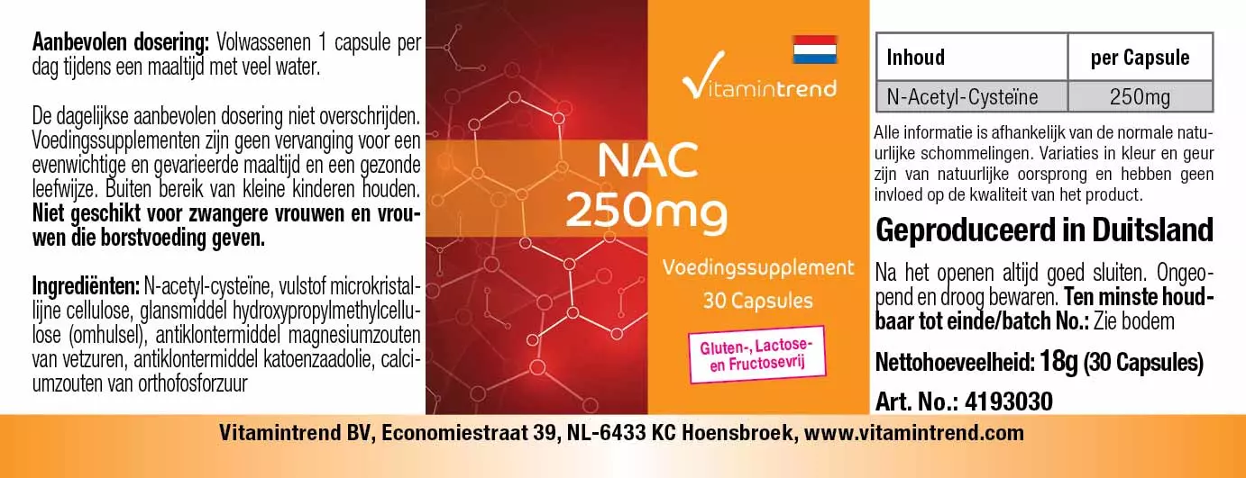 NAC 250mg - 30 Kapseln - N-Acetyl-Cystein
